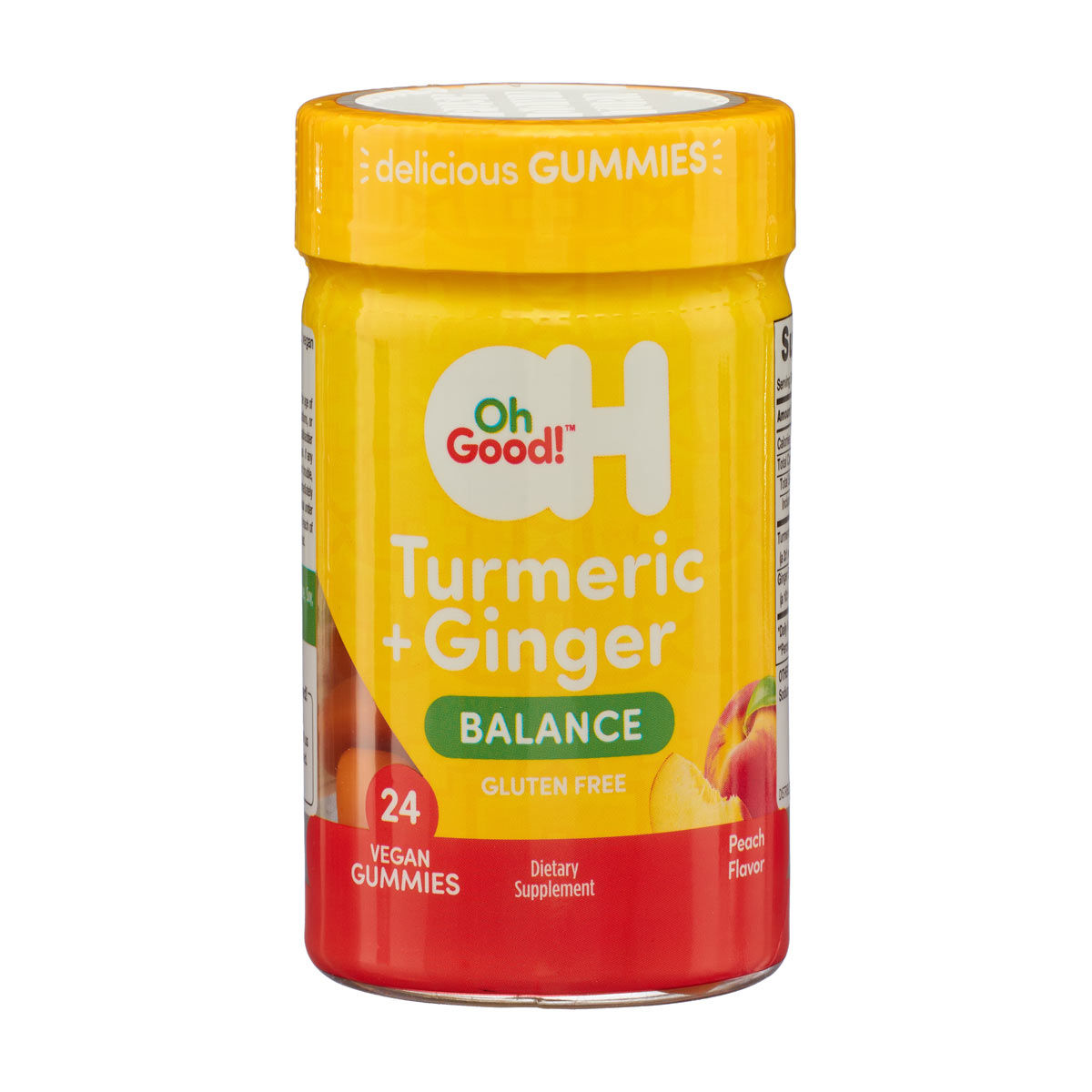 Oh Good! Turmeric + Ginger Balance Peach Flavor Vegan Gummies, 24 ct