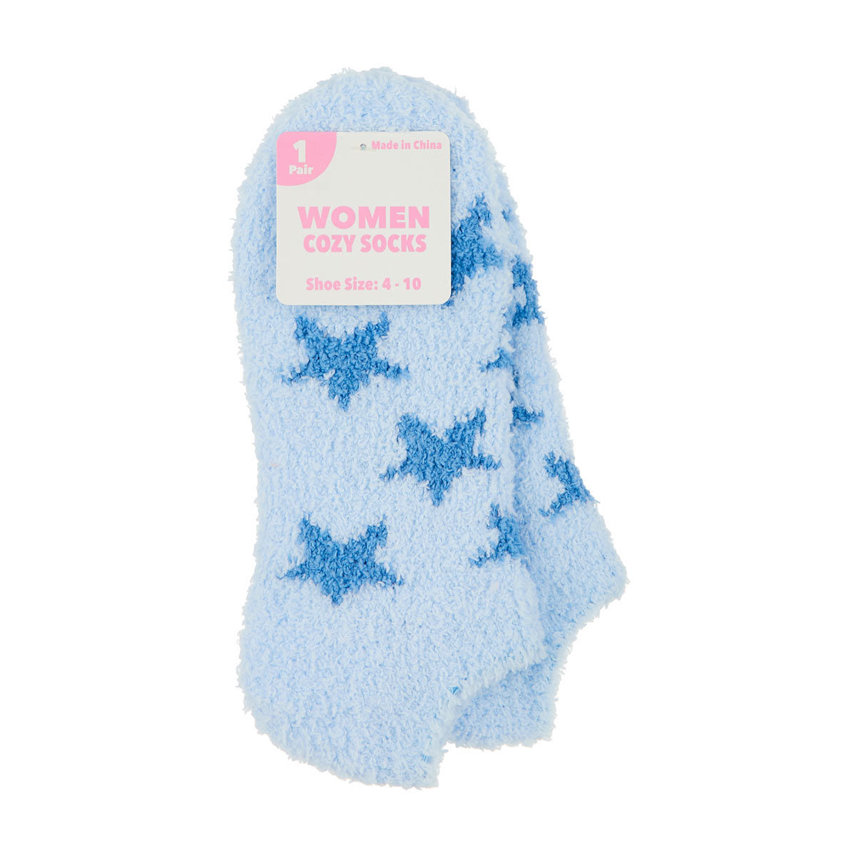 Women's Blue Star Print Cozy Socks, Shoe Size 4-10