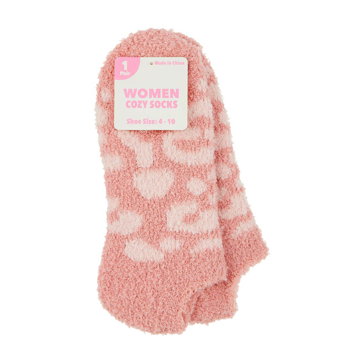 Women's Pink Heart Print Cozy Socks, Shoe Size 4-10