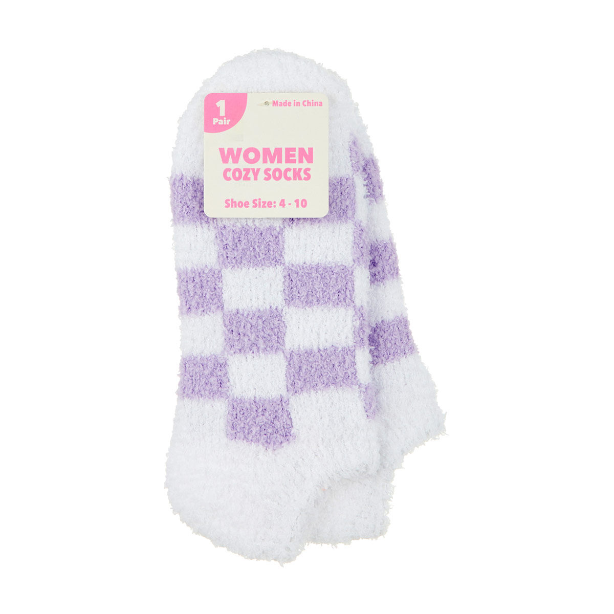 Harvest Women's White & Purple Checkered Cozy Slipper Boots