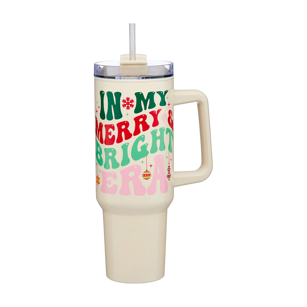 Christmas "In My Merry & Bright Era" Stainless Steel Tumbler with Handle & Straw