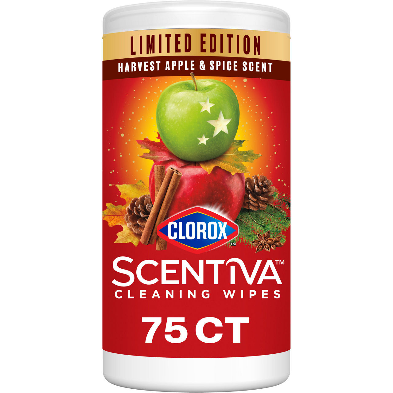 Clorox Scentiva Cleaning Wipes, Harvest Apple and Spice Scent, 75 Count