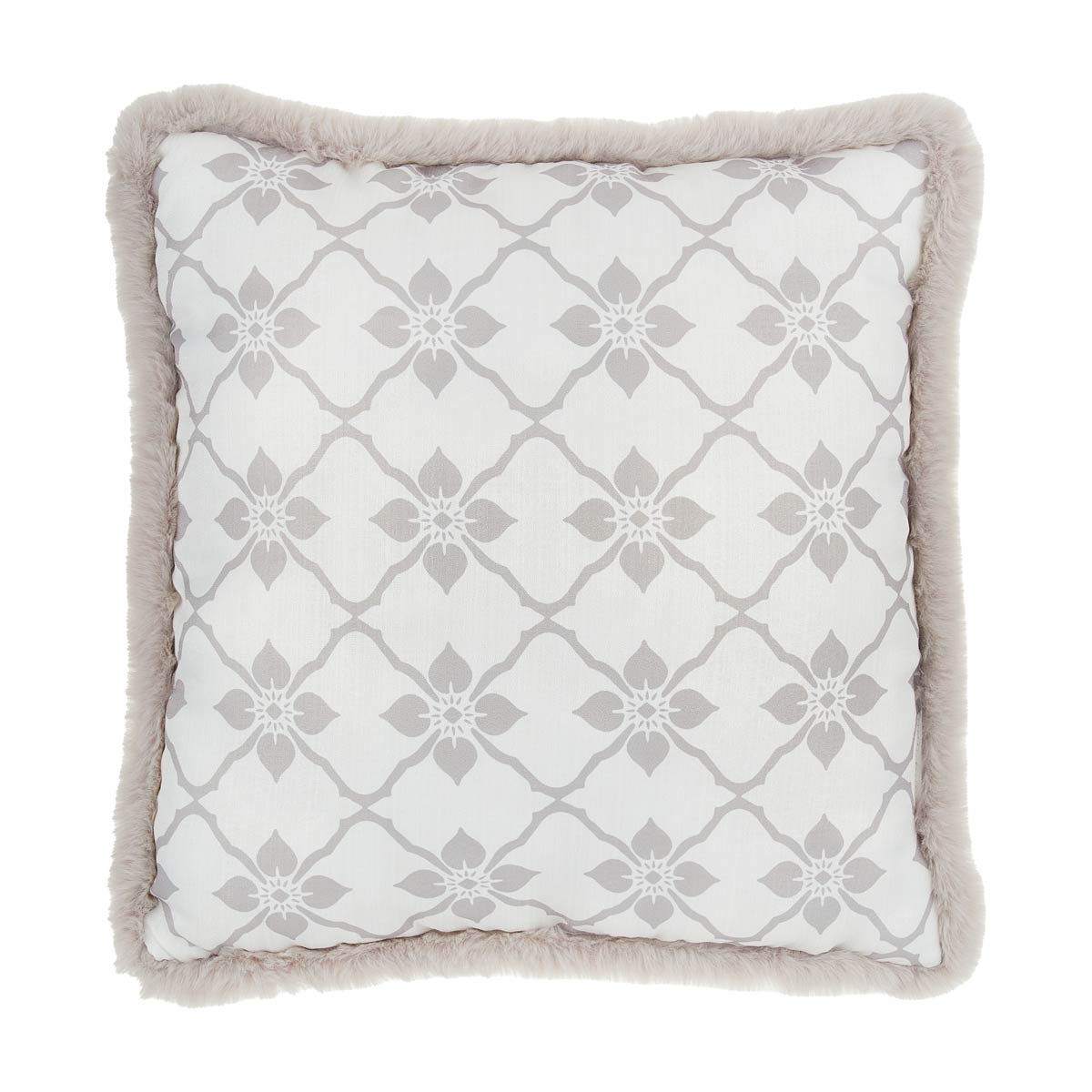 Kathy Ireland Gray Fur-Trim Pillow