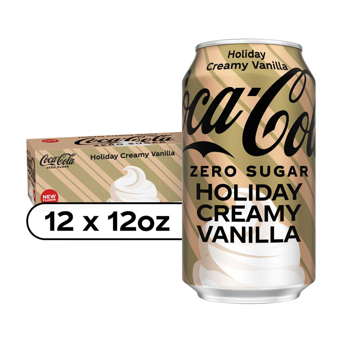 Coca-Cola Zero Sugar Holiday Creamy Vanilla Soda Soft Drink Fridge Pack Cans, 12 fl oz, 12 Pack