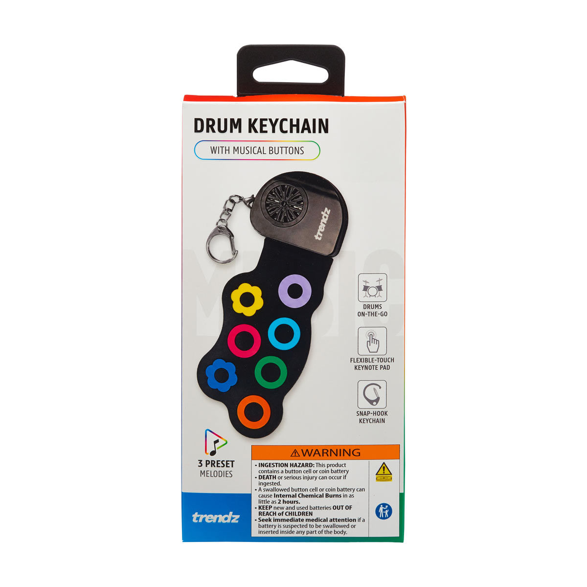 Trendz Multi-Color Drum Keychain with Musical Buttons, 3 Preset Melodies