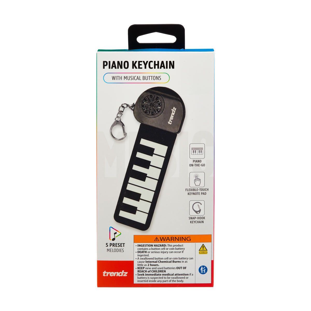 Trendz Black & White Piano Keychain with Musical Buttons, 5 Preset Melodies