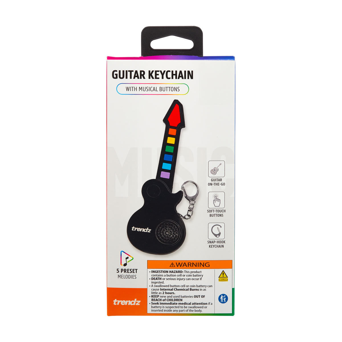 Trendz Multi-Color Guitar Keychain with Musical Buttons, 5 Preset Melodies