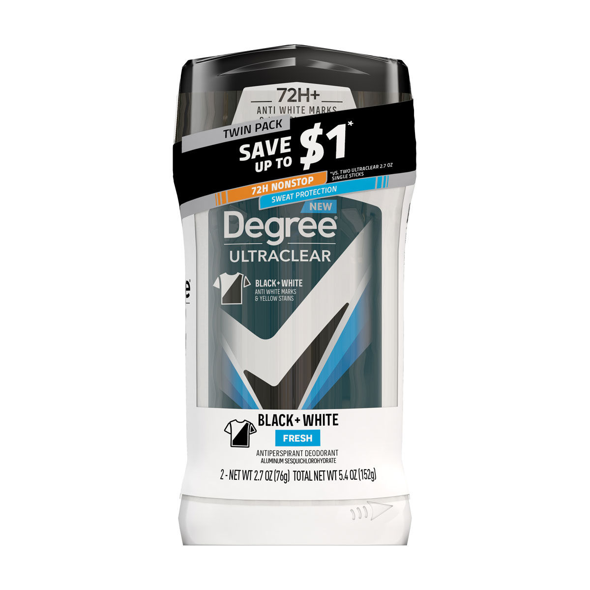 Degree Men's UltraClear Black + White Fresh Antiperspirant Deodorant, 5.4 oz, 2