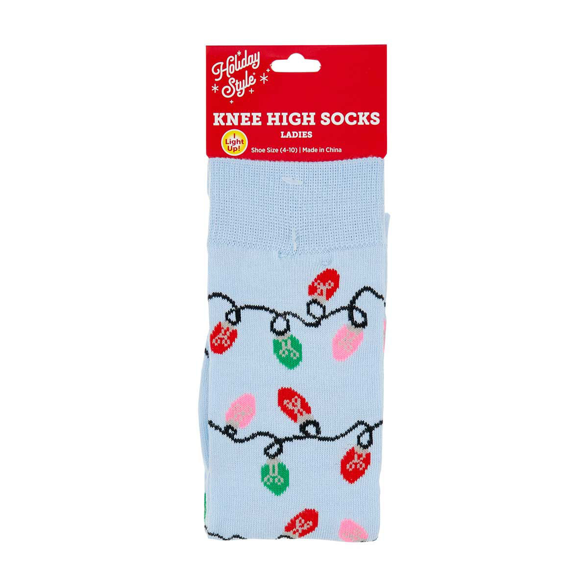 Holiday Style Ladies' Light-Up Christmas String Lights Knee High Socks