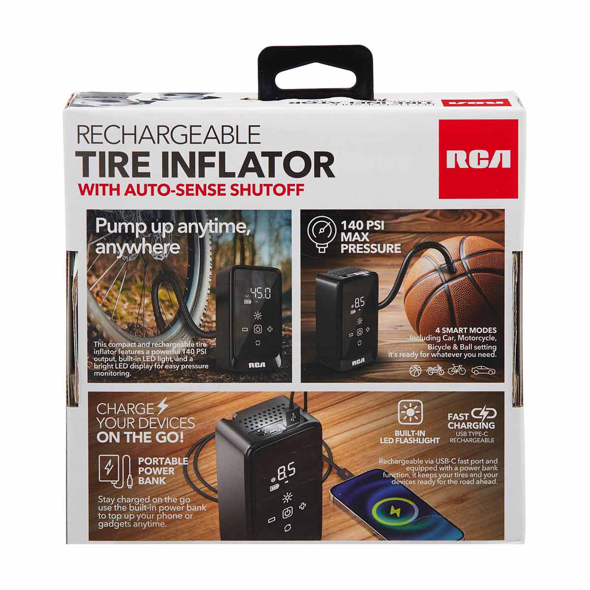 RCA Rechargeable Tire Inflator with Auto-Sense Shutoff