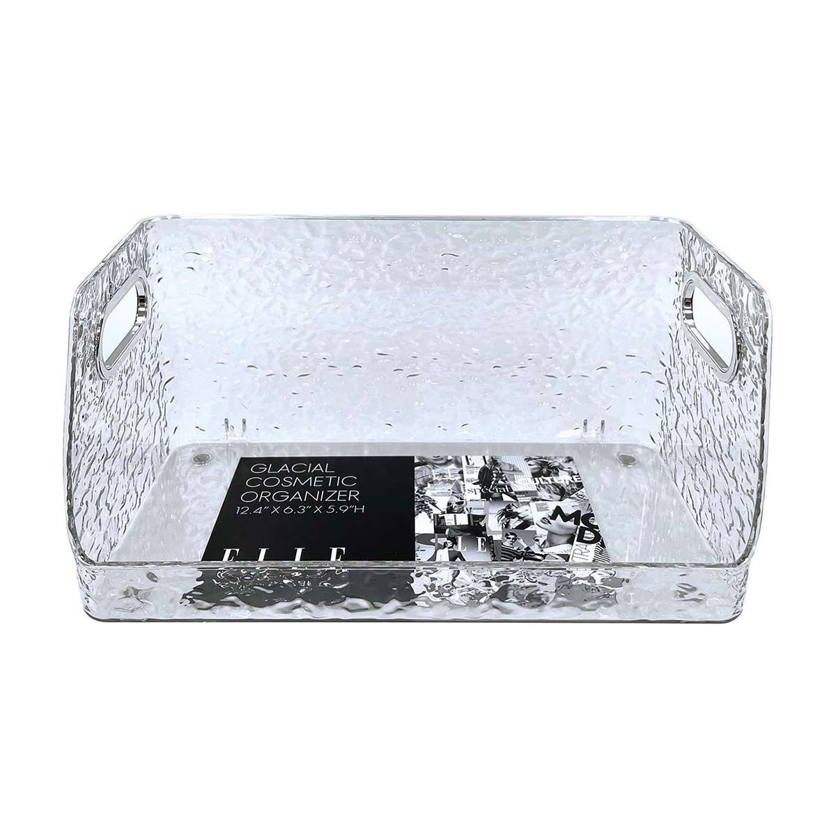 ELLE Glacial Clear Textured Acrylic Cosmetic Organizer with Handles, 12.4x6.3x5.