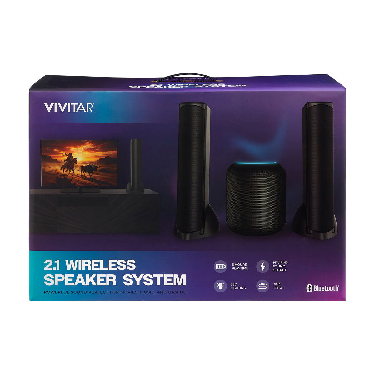 Vivitar Black 2.1 Bluetooth Wireless Speaker System, 14W