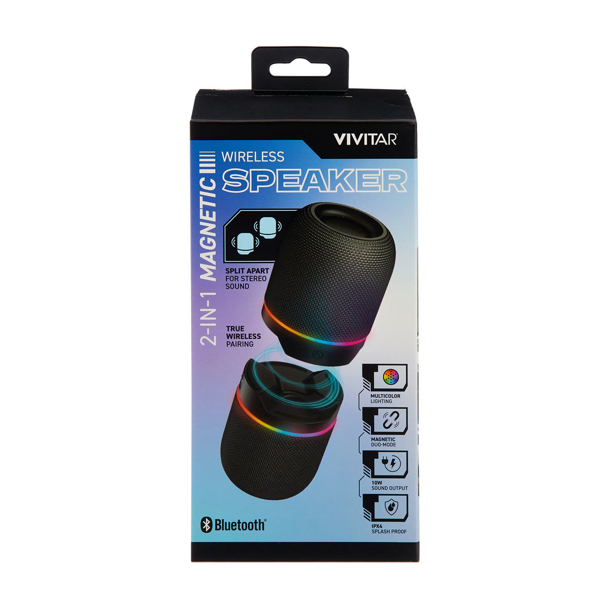 Vivitar Black 2-in-1 Magnetic Bluetooth Wireless Speaker, 10W