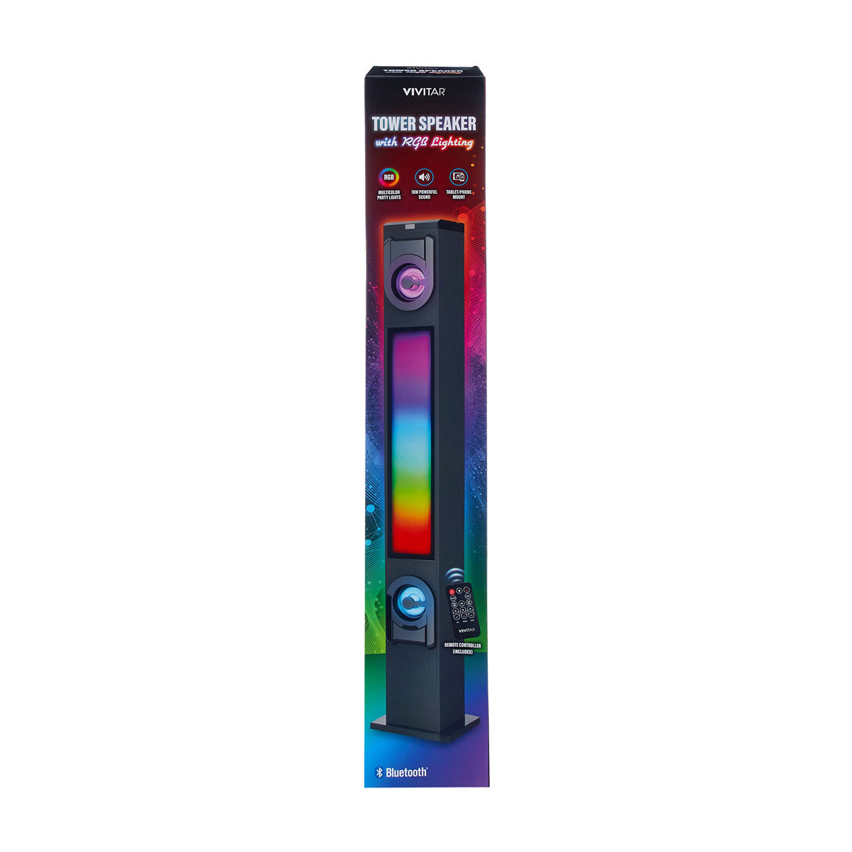 Vivitar Black Bluetooth Tower Speaker with RGB Lighting, 10W