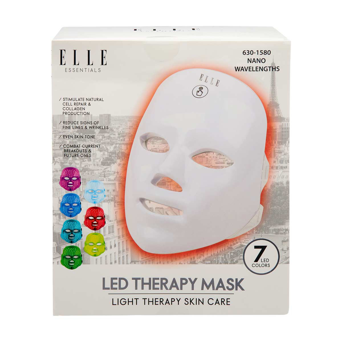 ELLE Essentials White LED Light Therapy Face Mask, 7 LED Colors
