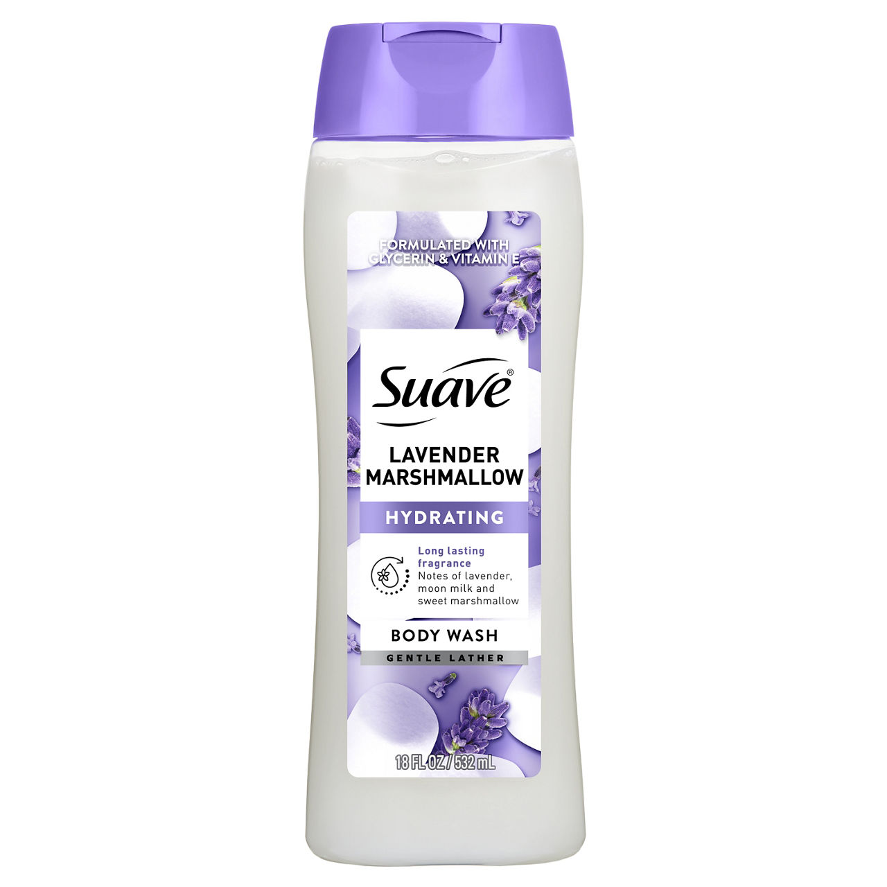 Suave Lavender Marshmallow Hydrating Body Wash, With Glycerin and Vitamin E, 18 fl oz
