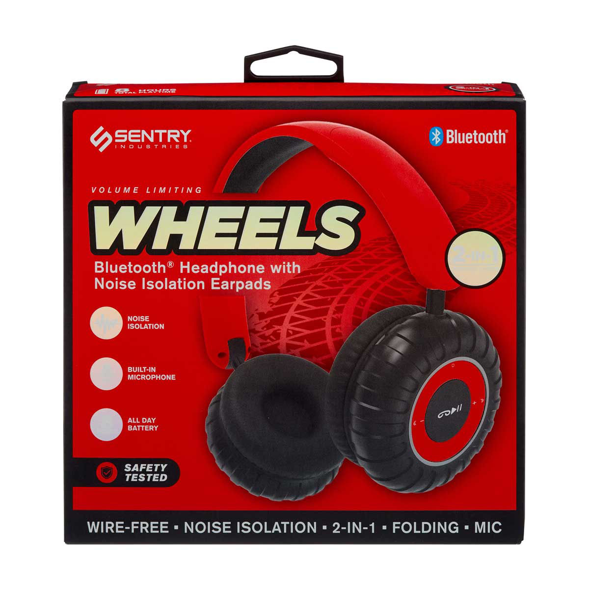 Sentry Wheels Red & Black Kids Bluetooth Headphones with Noise Isolation