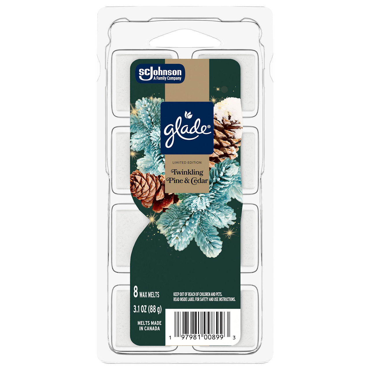 Glade Holiday Twinkling Pine & Cedar Wax Melts, 3.1 oz., 8 Count Per Pack