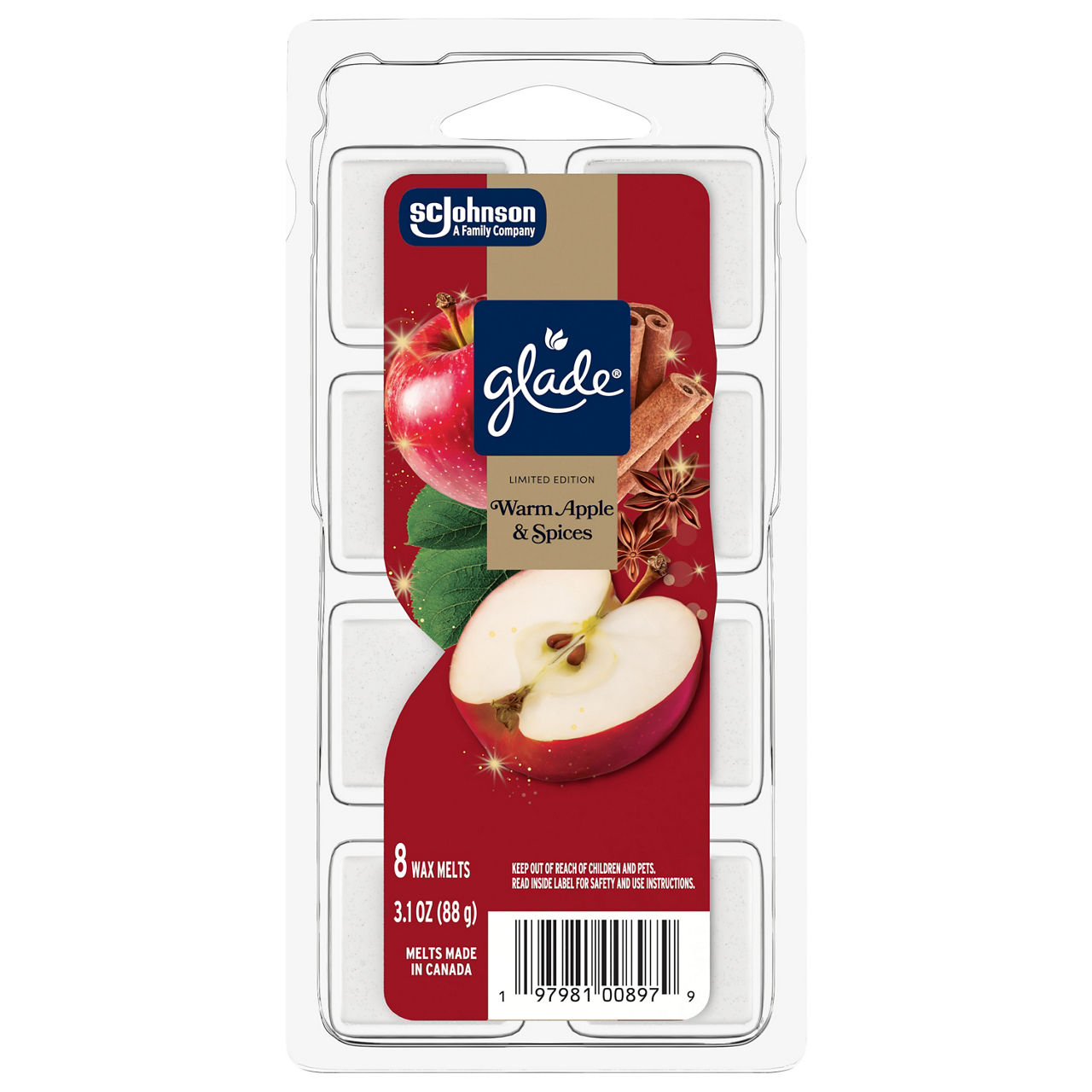 Glade® Wax Melts, Warm Apple & Spices, 3.1oz., 8 Count Per Pack