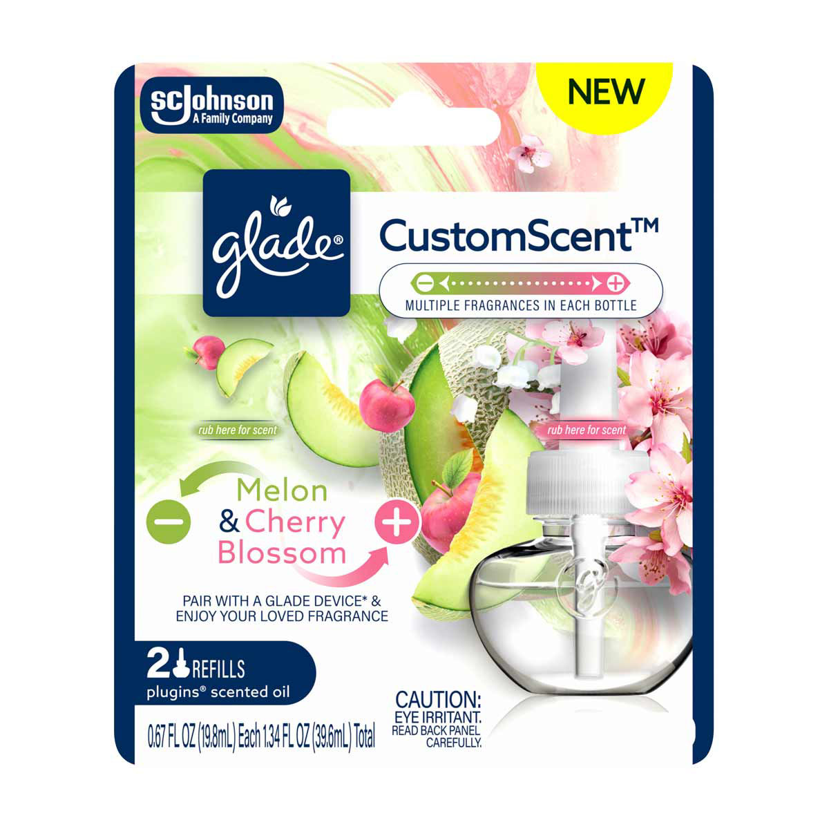 Glade® PlugIns® Refills with CustomScent Technology, Melon & Cherry Blossom, 2 Refills