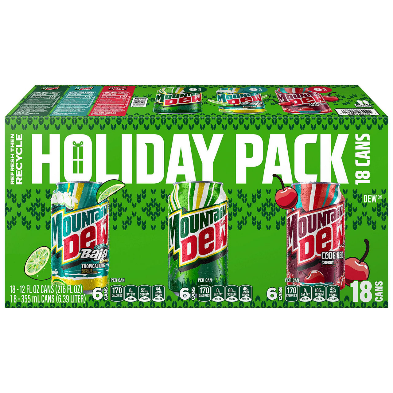 Mountain Dew Soda Variety Pack, 12 Fl Oz X 18