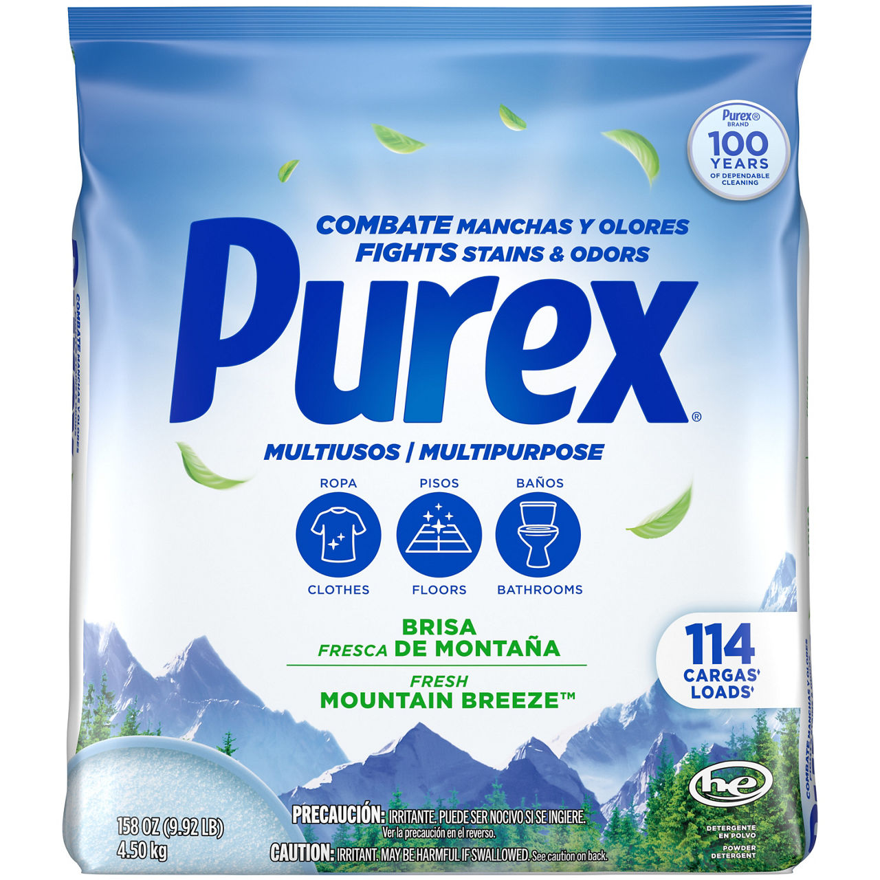 Purex Fresh Mountain Breeze Laundry Detergent Powder, 158 oz, 114 Loads