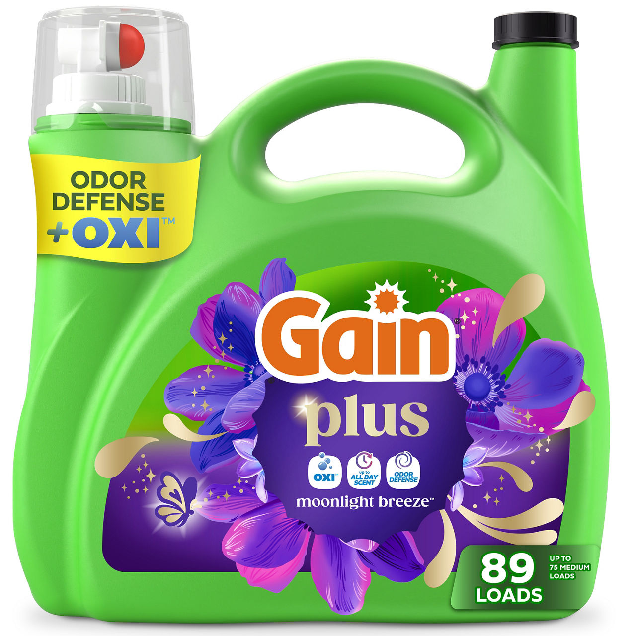 Gain Plus Liquid Laundry Detergent, Cleaner, Fresher, Now with Oxi, Moonlight Breeze Scent, 117 fl oz, 89 Loads