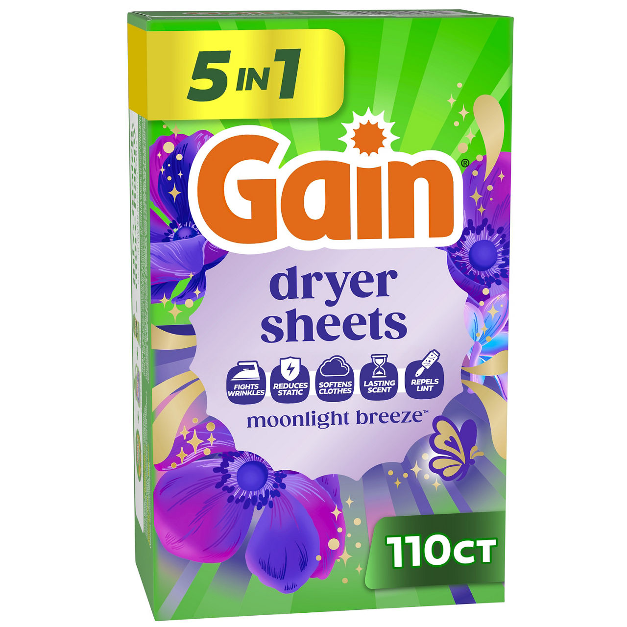 Gain, Laundry Dryer Sheets, Fabric Softener Anti Static Sheets, Happy Hibiscus Scent, 110 Count
