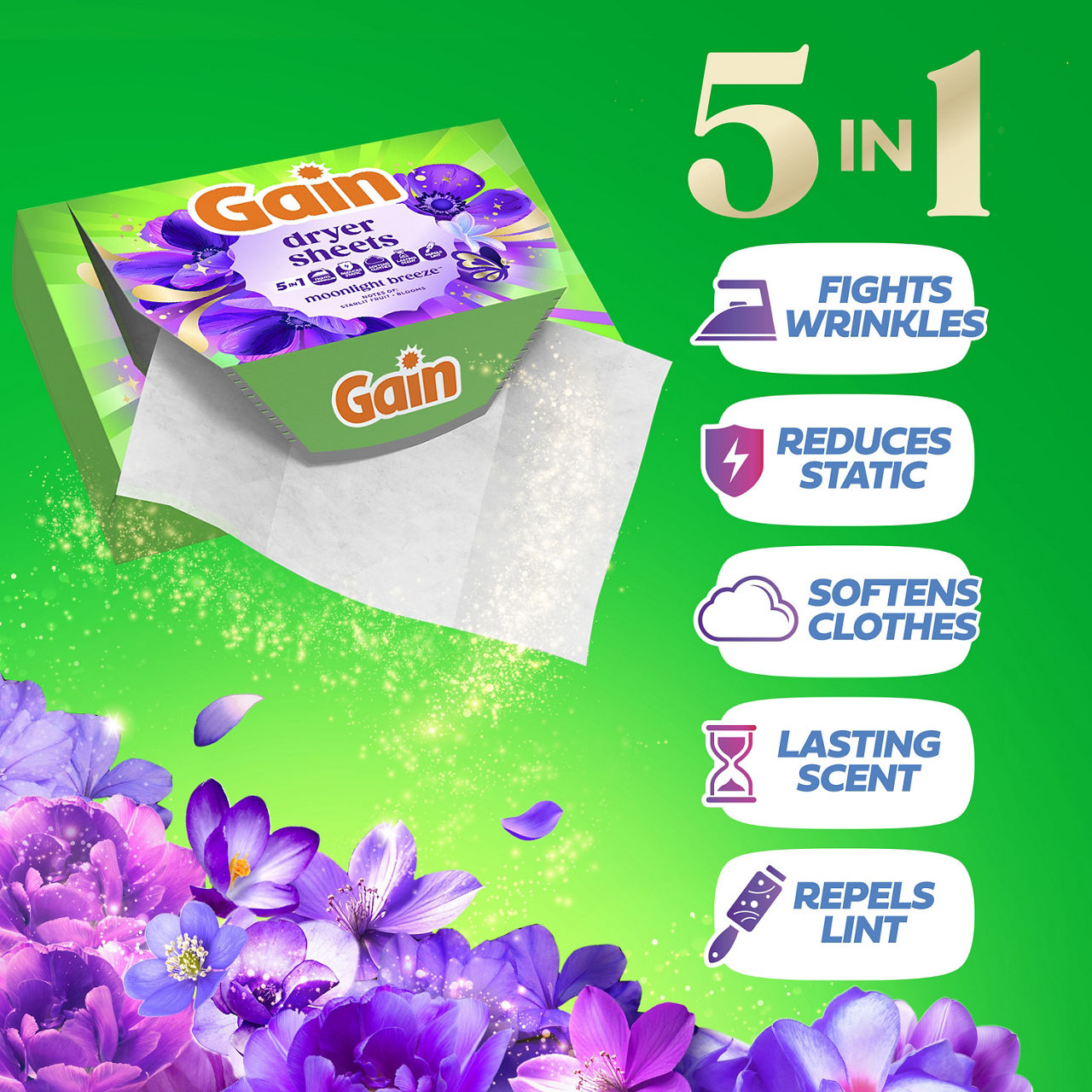 Gain, Laundry Dryer Sheets, Fabric Softener Anti Static Sheets, Happy Hibiscus Scent, 110 Count