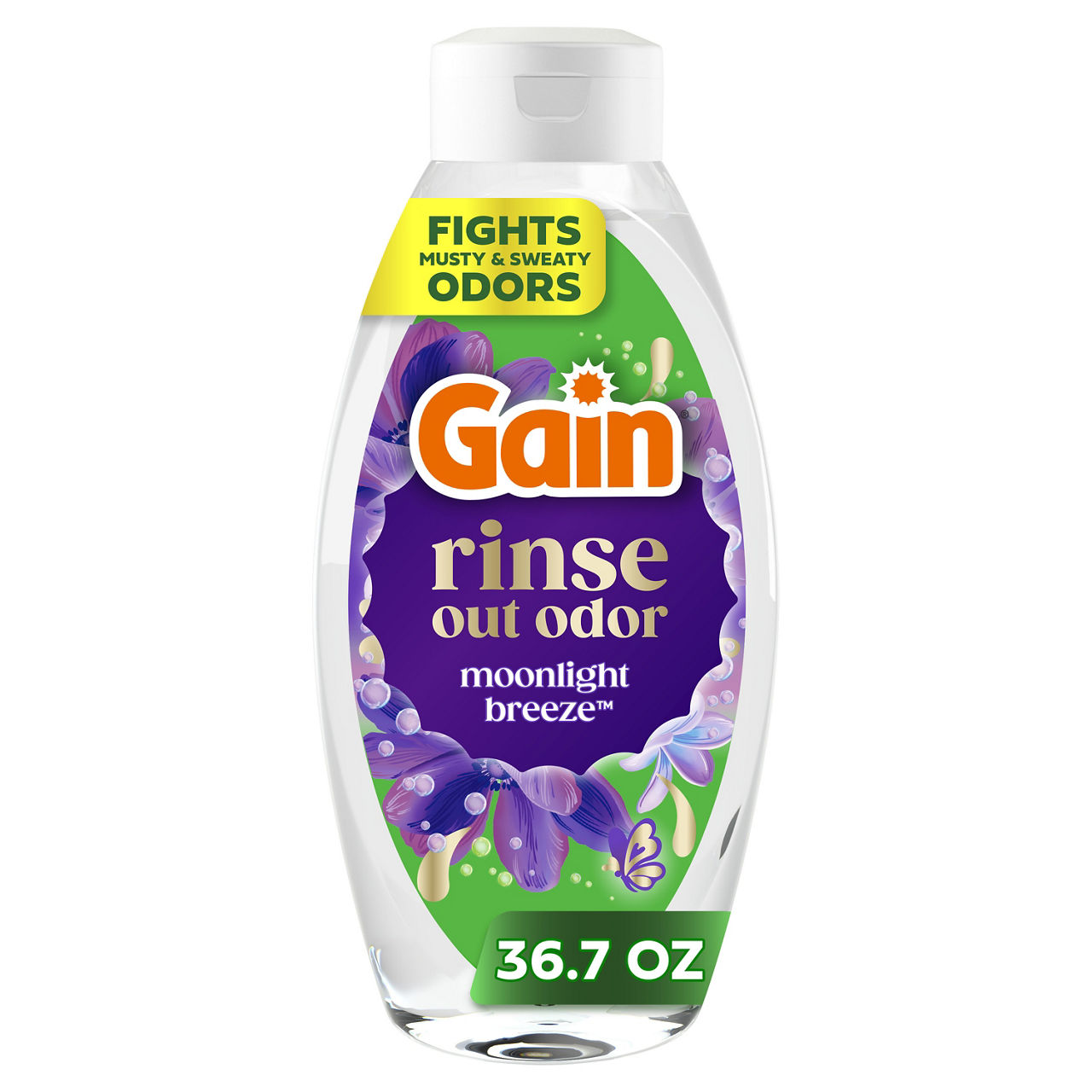 Gain Rinse Laundry Odor Remover Fights Stubborn Residues and Odors At The Source, HE Compatible Moonlight Breeze Scent, 36.7 fl oz