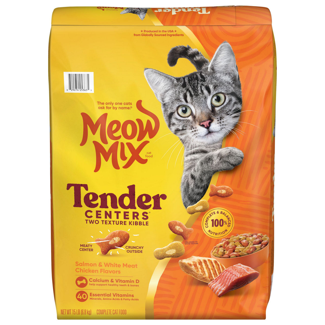 Meow Mix Tender Centers Dry Cat Food, Salmon & White Meat Chicken Flavors, 15 Pound Bag