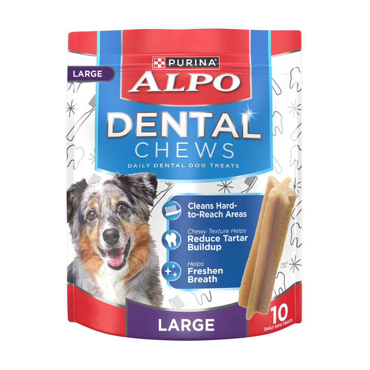 Purina ALPO Daily Dental Chews for Dogs, Unique Star Shaped Dog Plaque and Tartar Control Treats for Large Dogs with Chicken Flavor