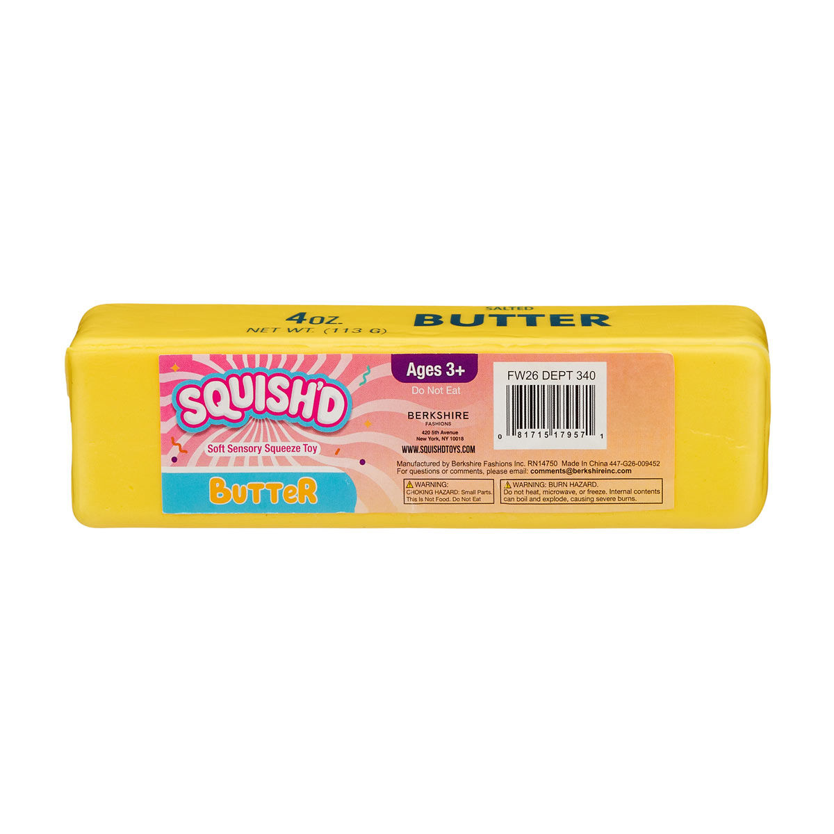 Squish’d Yellow Butter Soft Sensory Squeeze Toy, 4 oz