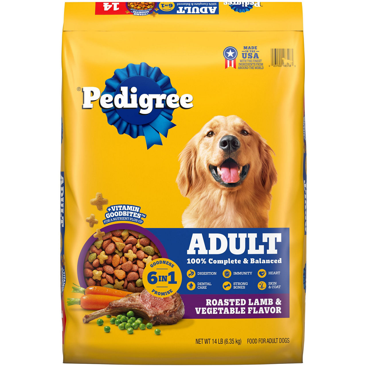Pedigree High Protein Adult Dry Dog Food Roasted Lamb & Vegetable Flavor, 14 lb. Bag