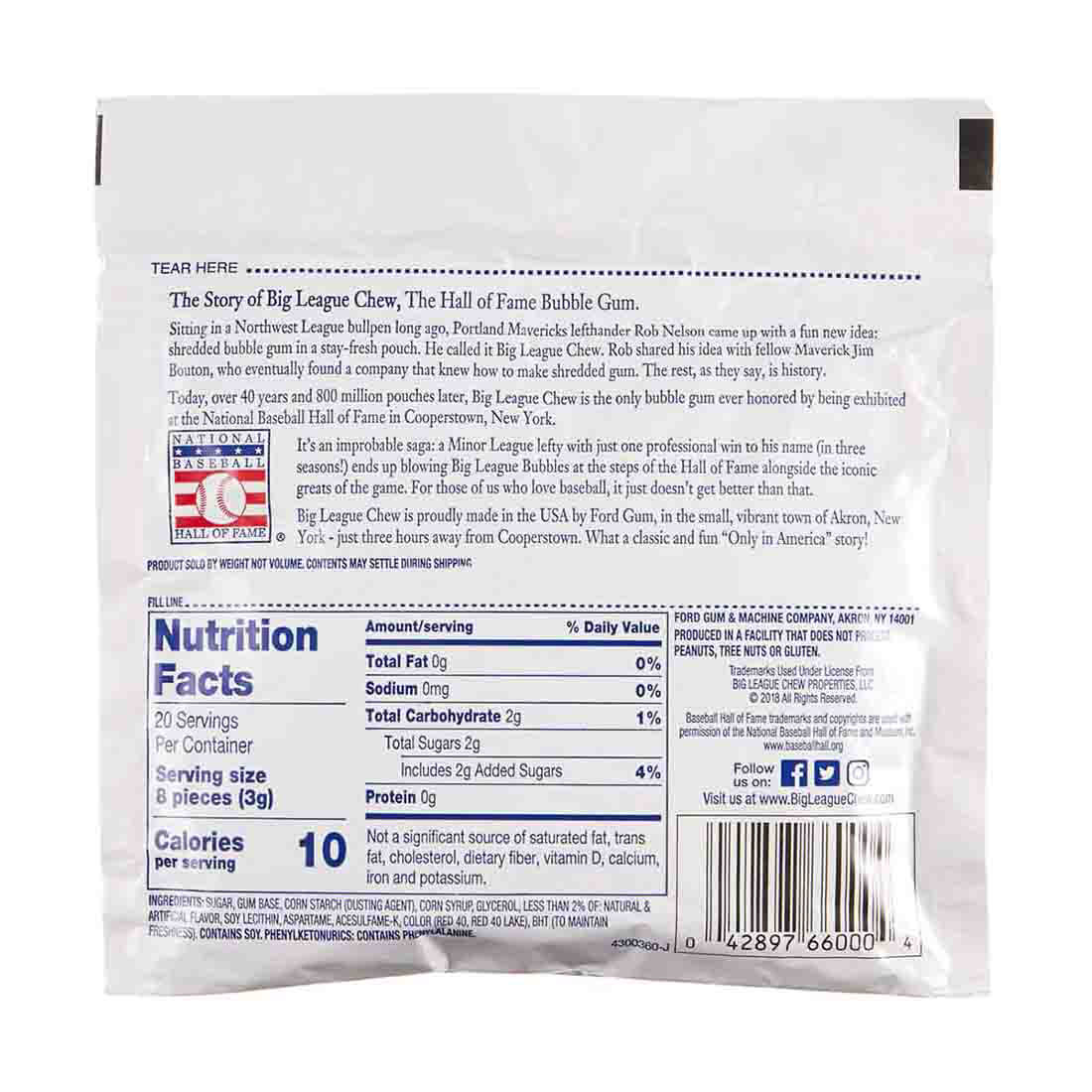 Big League Chew Outta Here Original Bubble Gum, 2.12 oz