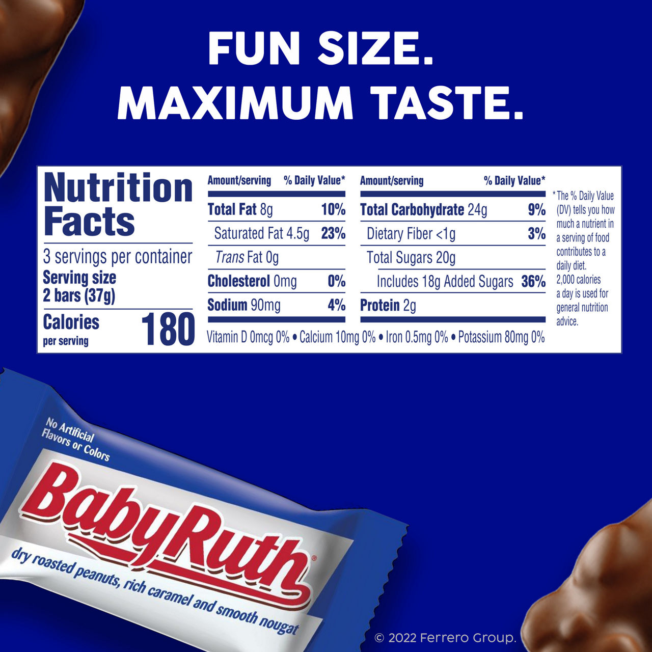 Baby Ruth Chocolatey, Peanut, Caramel, Nougat, Fun Size Individually Wrapped Candy Bars, 6 pack 3.9 oz each