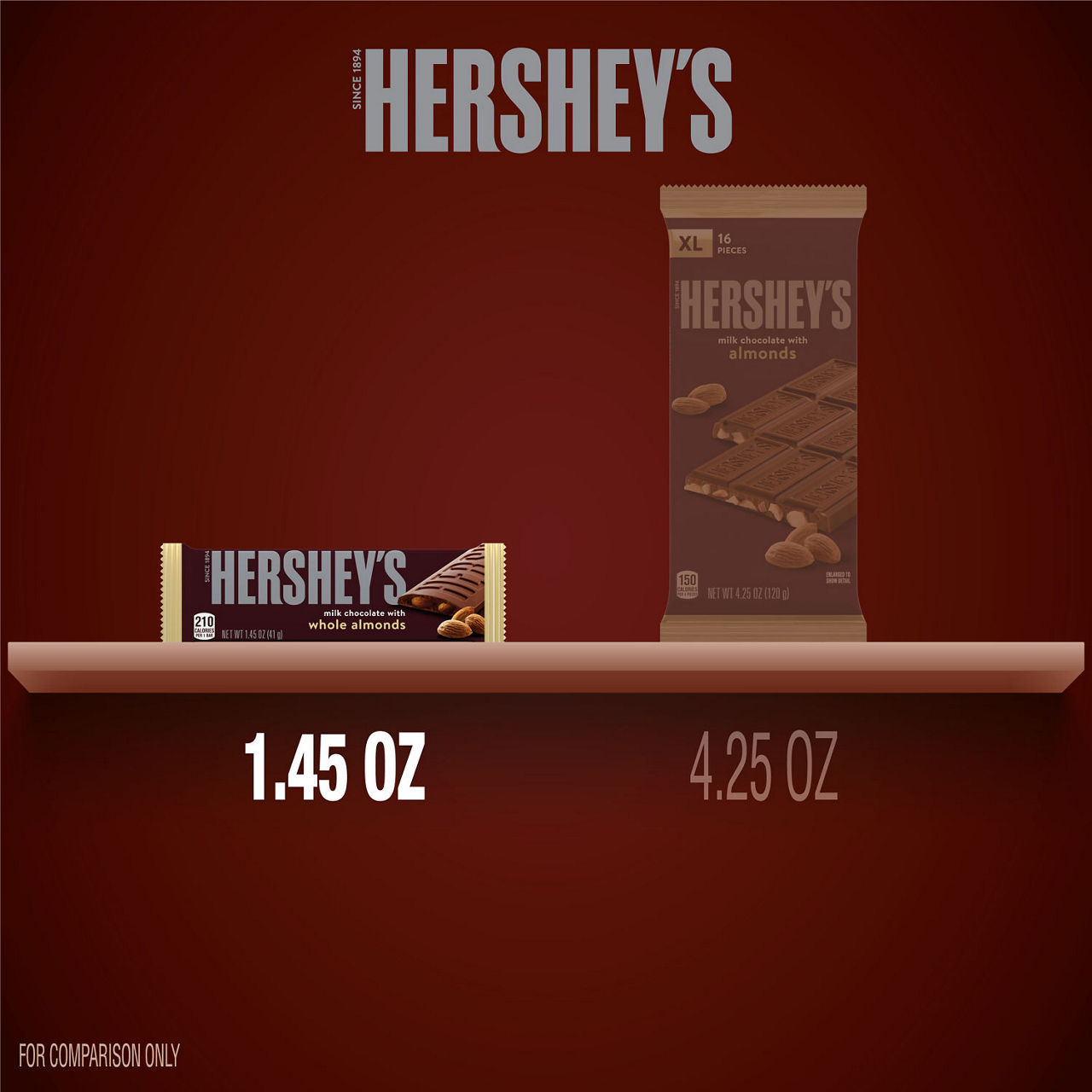 HERSHEY'S Milk Chocolate with Whole Almonds Candy Bar, 1.45 oz