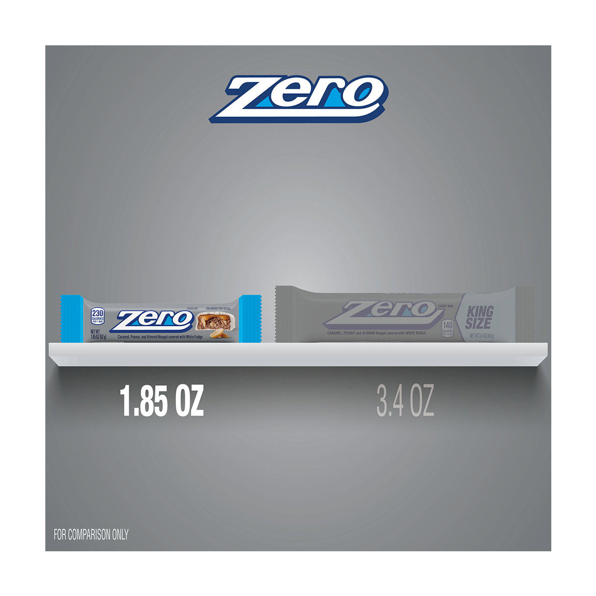 Zero White Fudge, Caramel, Peanut and Almond Nougat Candy Bar, 1.85 oz