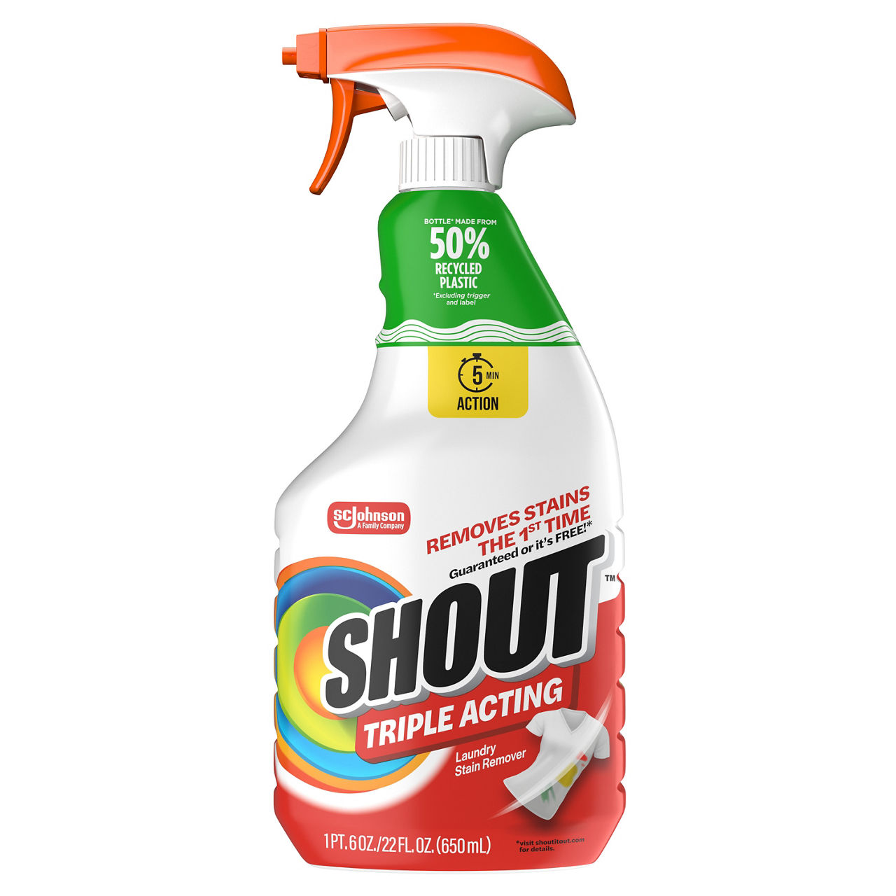 Shout Active Enzyme Laundry Stain Remover Spray, Triple-Acting Formula Clings, Penetrates, and Lifts 100+ Types of Everyday Stains - Prewash Spray 22 fl oz