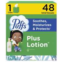 Puffs Facial Tissues Plus Lotion, 1 Cube Box, 48 Tissues Per Box
