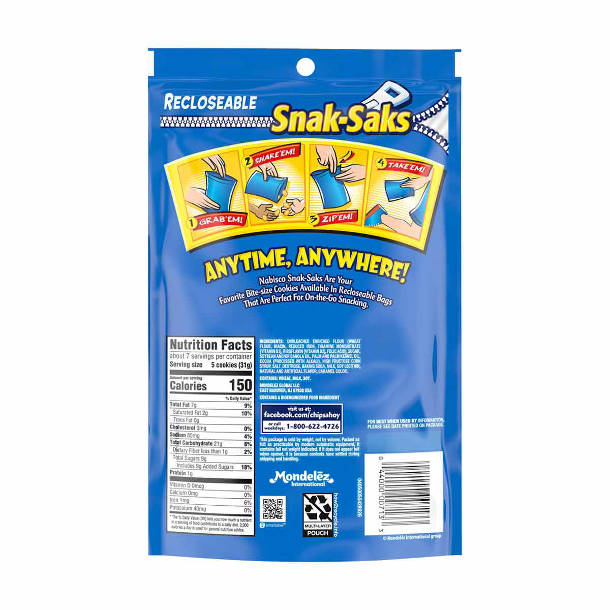 CHIPS AHOY! Mini Original Chocolate Chip Cookies, Snak-Saks, 8 oz