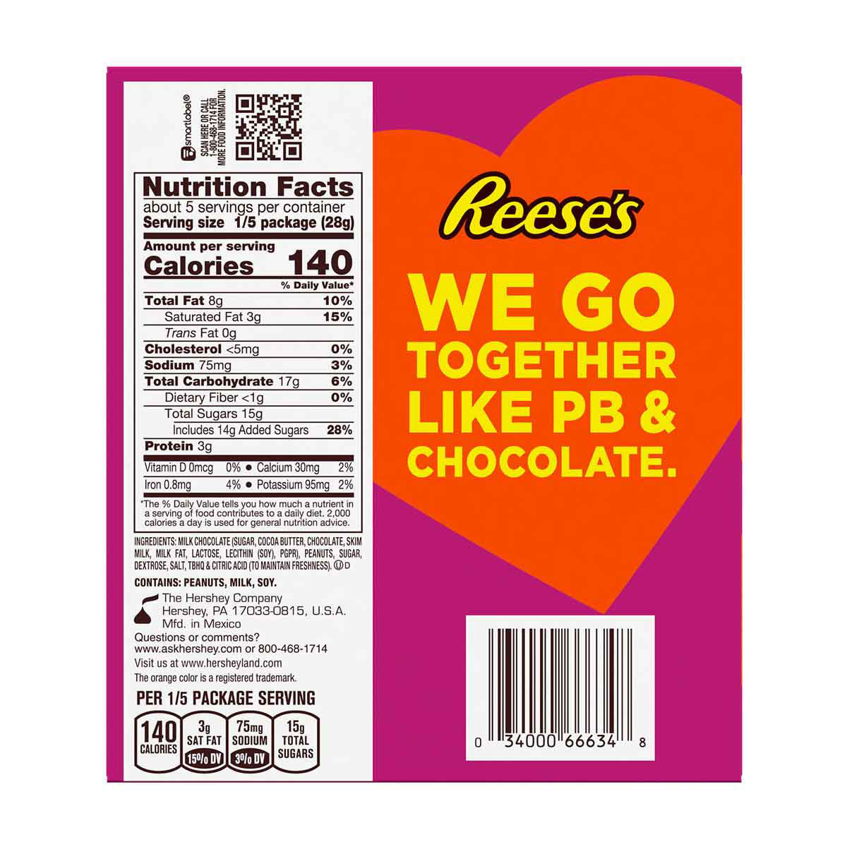REESE'S Milk Chocolate Peanut Butter Heart, Valentine's Day Candy Gift Box, 5 oz