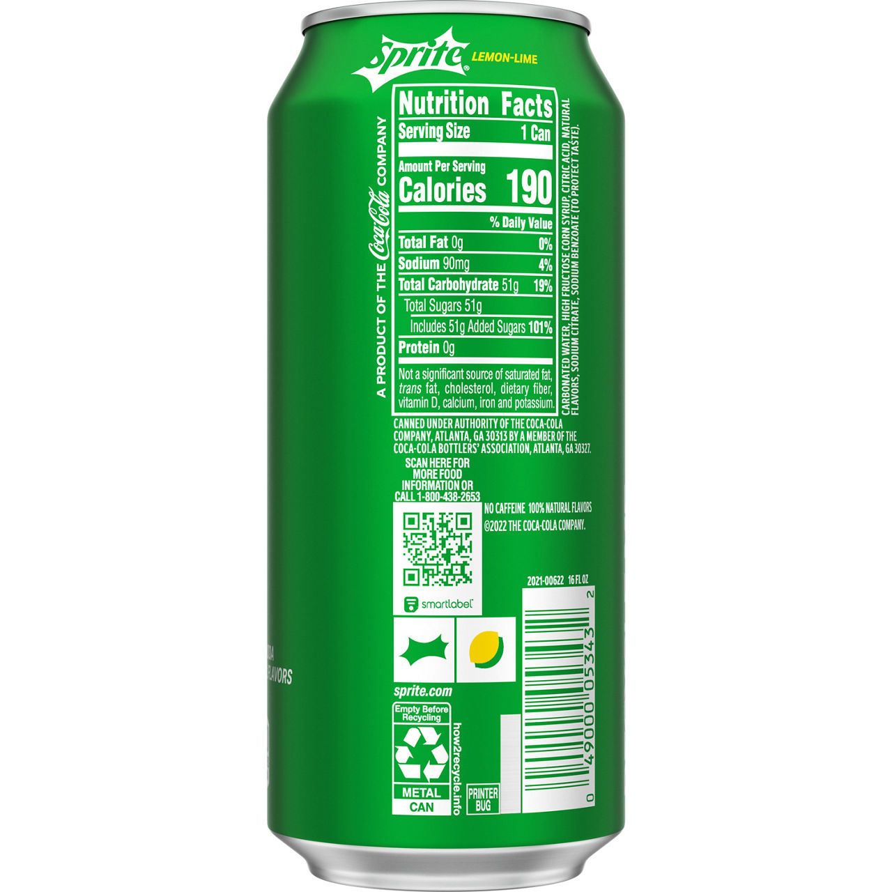 Sprite Lemon-Lime Caffeine Free Soda Soft Drink Can, 16 fl oz