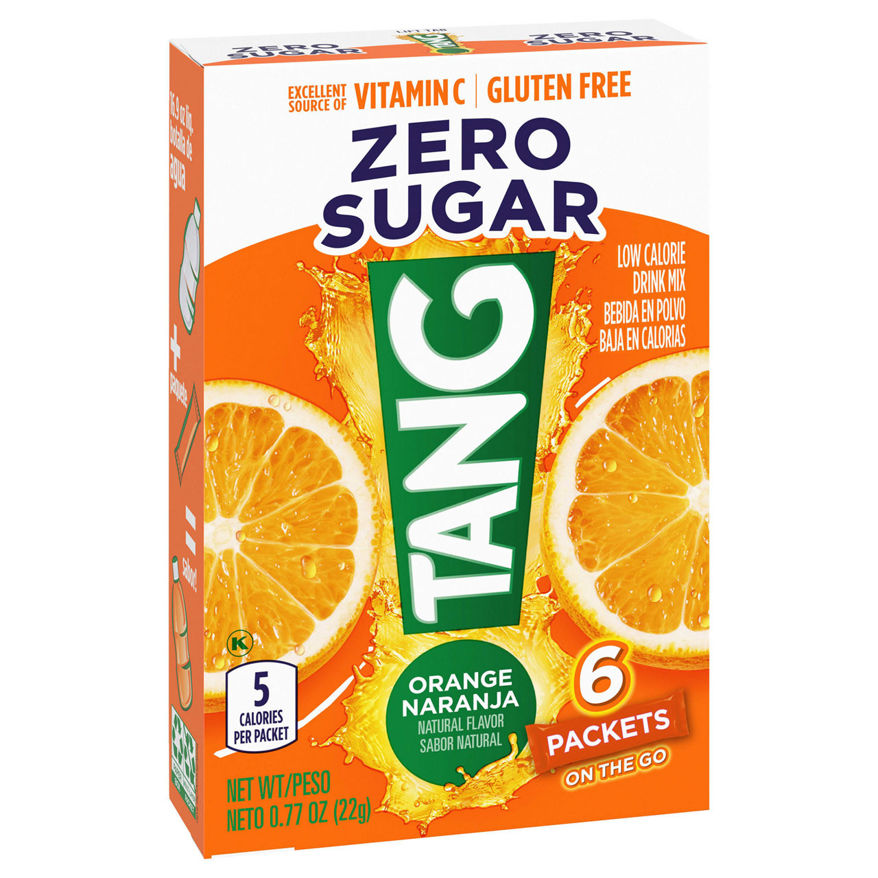 Tang Zero Sugar Orange Naturally Flavored Powdered Soft Drink Mix, 6 ct On-the-Go Packets