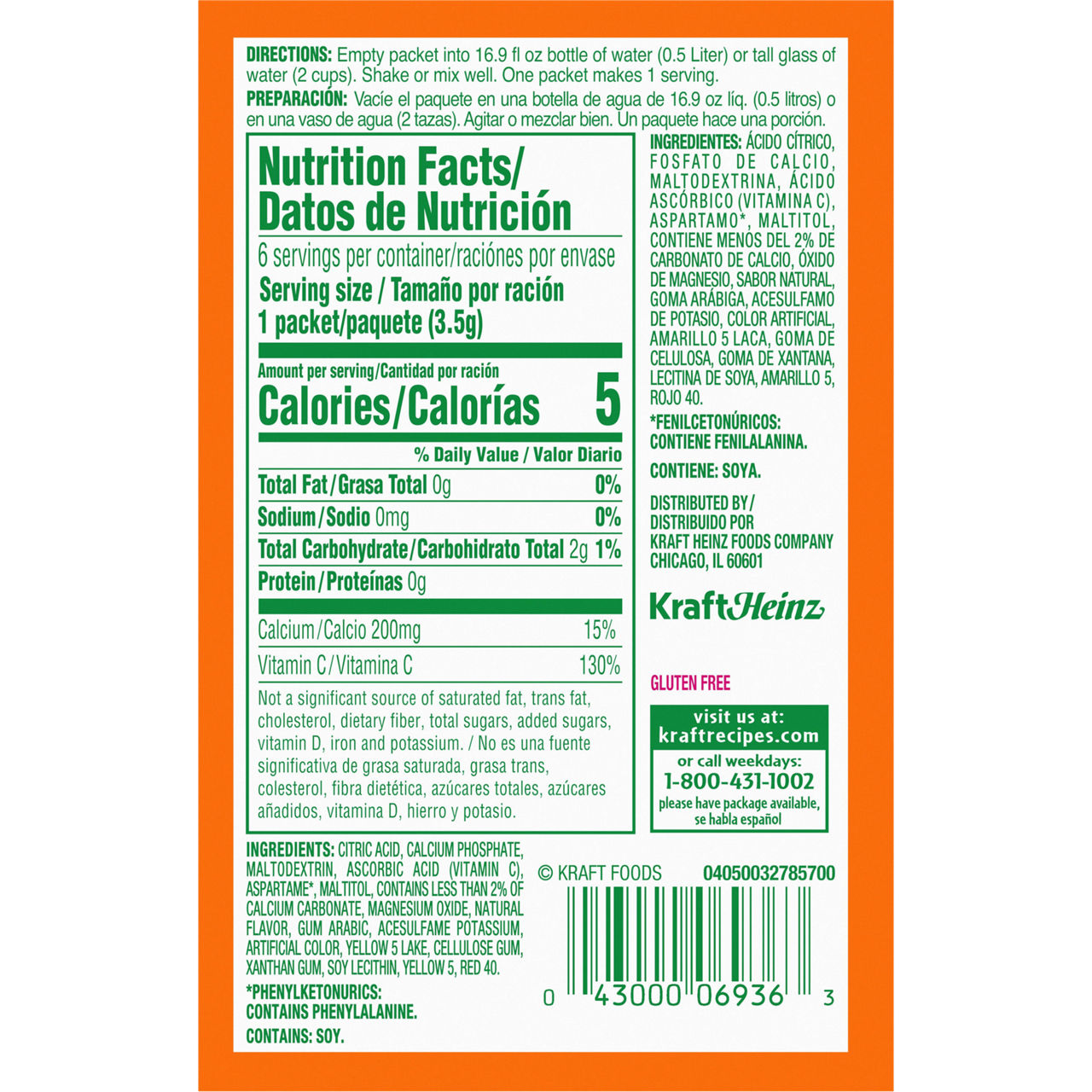 Tang Zero Sugar Orange Naturally Flavored Powdered Soft Drink Mix, 6 ct On-the-Go Packets