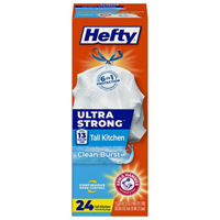 Hefty Ultra Strong 13 Gallon Trash Bags, Tall Kitchen Trash Bags, White, Clean Burst Scent, 24 Bags