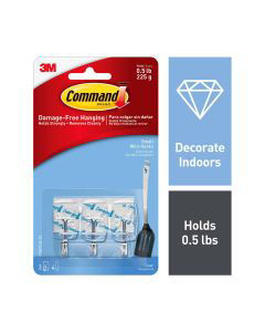 Command Small Clear Utensil Hooks with Clear Strips, 3 Hooks, 4 Strips/Pack