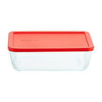Pyrex Simply Store 11-cup Rectangular Glass Food Storage Container with Red Lid