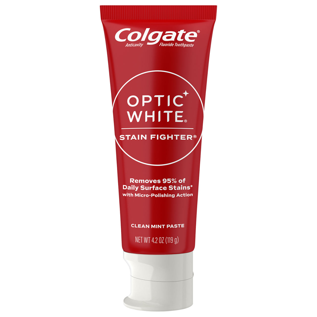 Colgate Optic White Stain Fighter Teeth Whitening Toothpaste, Clean Mint, 4.2 oz Tube