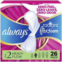 Always Radiant with FlexFoam Pads for Women, Size 2, Heavy Pad with Wings, Scented, 26 Count